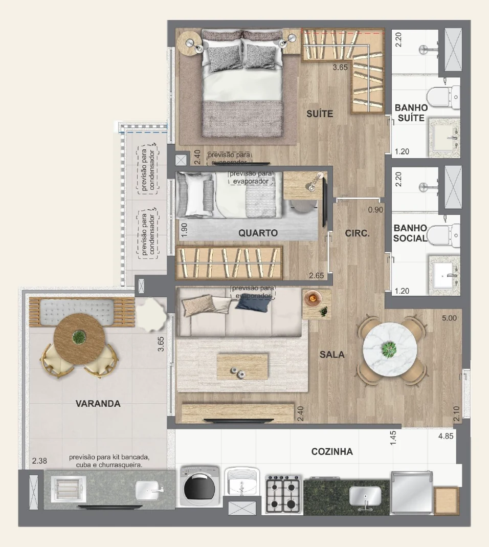 2 quartos · Ed. Fiji · 59 e 60 m²