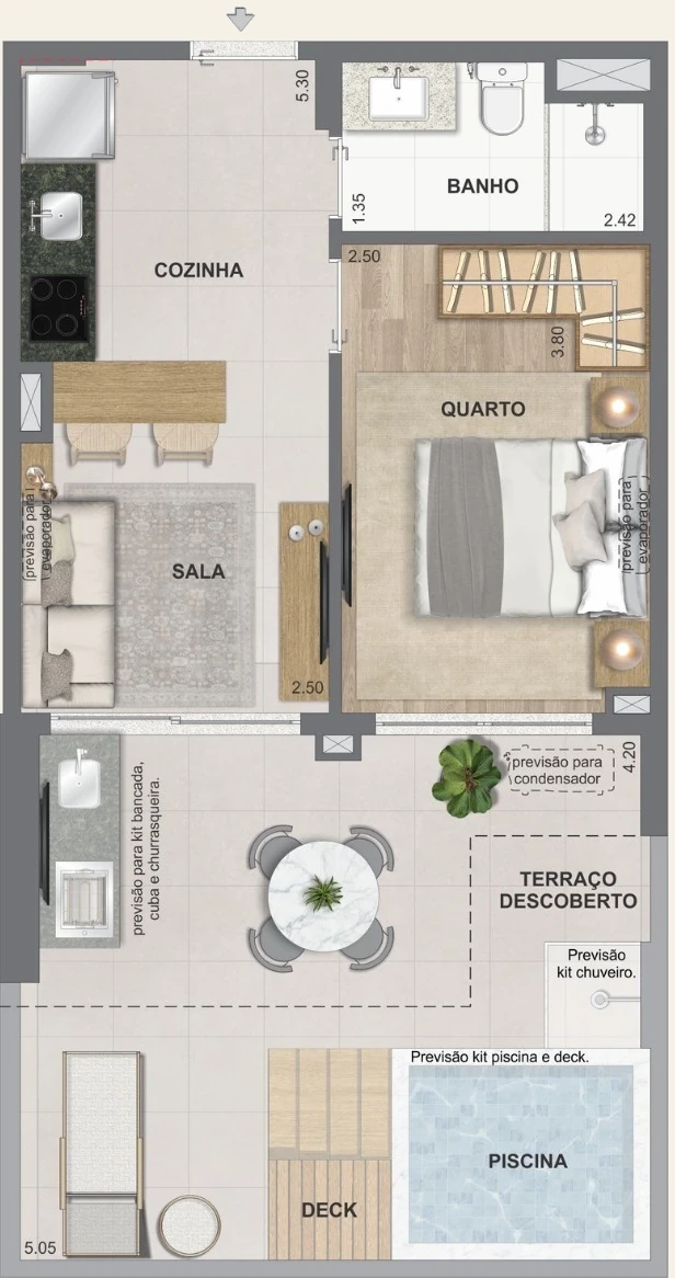 Sala e quarto garden · Ed. Caribe · 52 a 55 m²