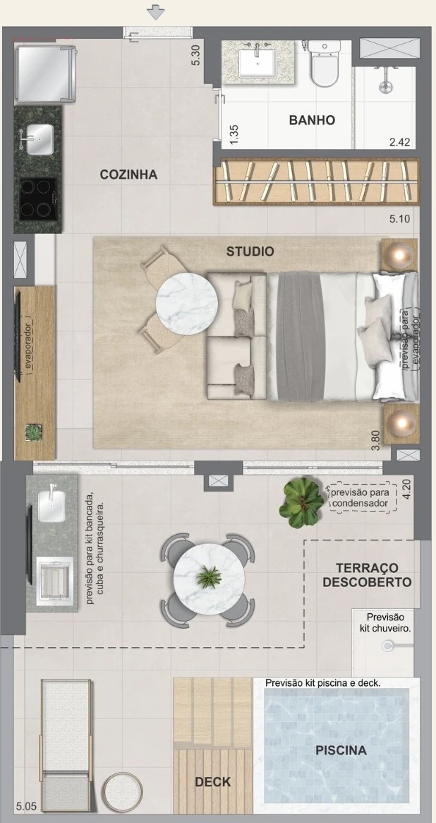 Studio garden · Ed. Caribe · 52 a 55 m²